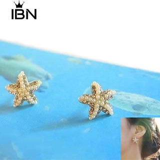 * แฟชั่น Ibn Rhinestone เพิร์ล Starfish ต่างหูต่างหูต่างหู Ear Earings