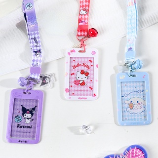 Sanrio Kuromi Cinnamoroll ซองใส่บัตร แบบแข็ง พร้อมจี้กระดิ่ง สายคล้องคอ สําหรับนักเรียน บัตรประจําตัว โฟโต้การ์ด