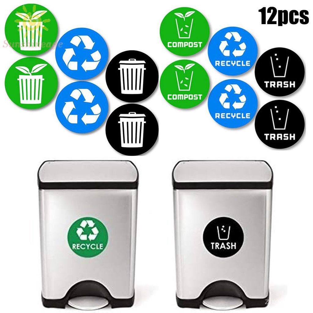 Blue Pack of 2 MECCANIXITY Recycle Sticker Bin Labels 5 Inch Self-Adhesive Recycling Vinyl for Home Office Stainless Steel/Plastic Trash Can 