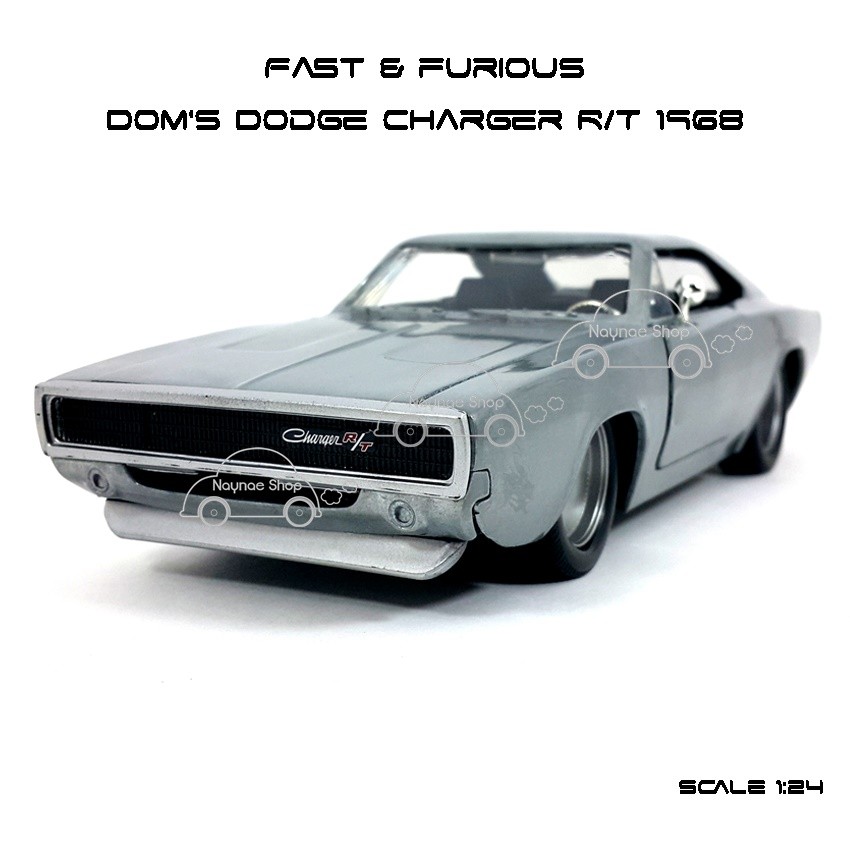 โมเดลรถ Fast Dom's Dodge Charger R/T 1968 สีโครเมี่ยม
