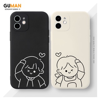 GUMAN เคสคู่ เคสไอโฟน คู่รัก ขอบเหลี่ยมกันกระแทกซิลิโคนนุ่มการ์ตูนน่ารักตลก เคสโทรศัพท์ Compatible for iPhone 14 13 12 11 Pro Max SE 2020 X XR XS 8 7 6 6S Plus พลัส XYM511