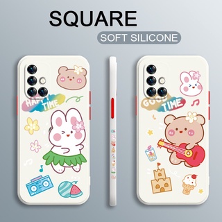 Cute Cartoon Liquid Silicone Case Samsung A51 A71 A31 A12 A72 A52 A52S A32 A22 A02S A21S A50 A50S A30S A30 A20 4G 5G Casing Square Soft Back Cover