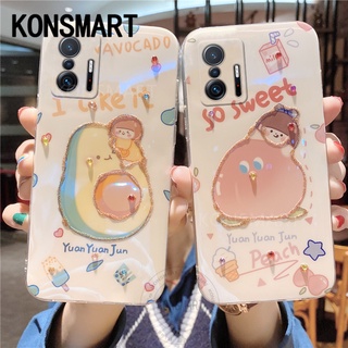 เคส Xiaomi Mi 11T Pro / 11T / Mi 11 Lite 5G NE 2021 เคสโทรศัพท์ Redmi 10 / POCO X3 GT Blue Light Cartoon Avocado and Peach Silicone