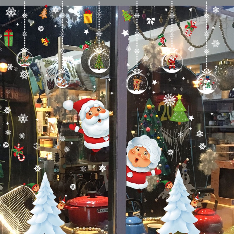 Santa Elk Snowman Christmas Window Glass Stickers Removable Wall Sticker For Home Xmas Holiday Decor