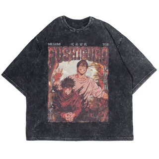 เสื้อยืด ขนาดใหญ่ พิมพ์ลายอนิเมะ JUJUTSU KAISEN FUSHIGURO TOJI X MEGUMI WASHING VINTAGE TEE (เสื้อยืดซักผ้า)