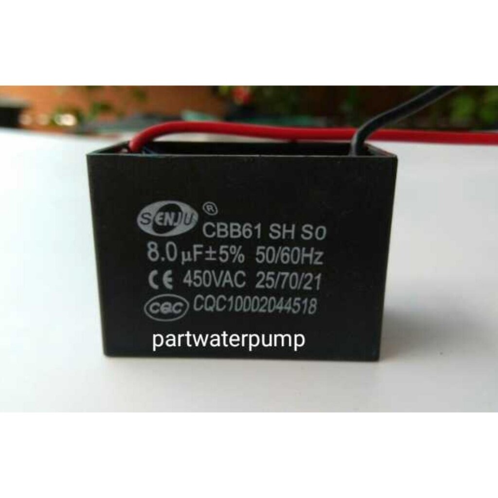 คาปาซิเตอร์/คาปาซิสเตอร์  SQ 8 uF 450V. SENJU (ชนิดสาย)