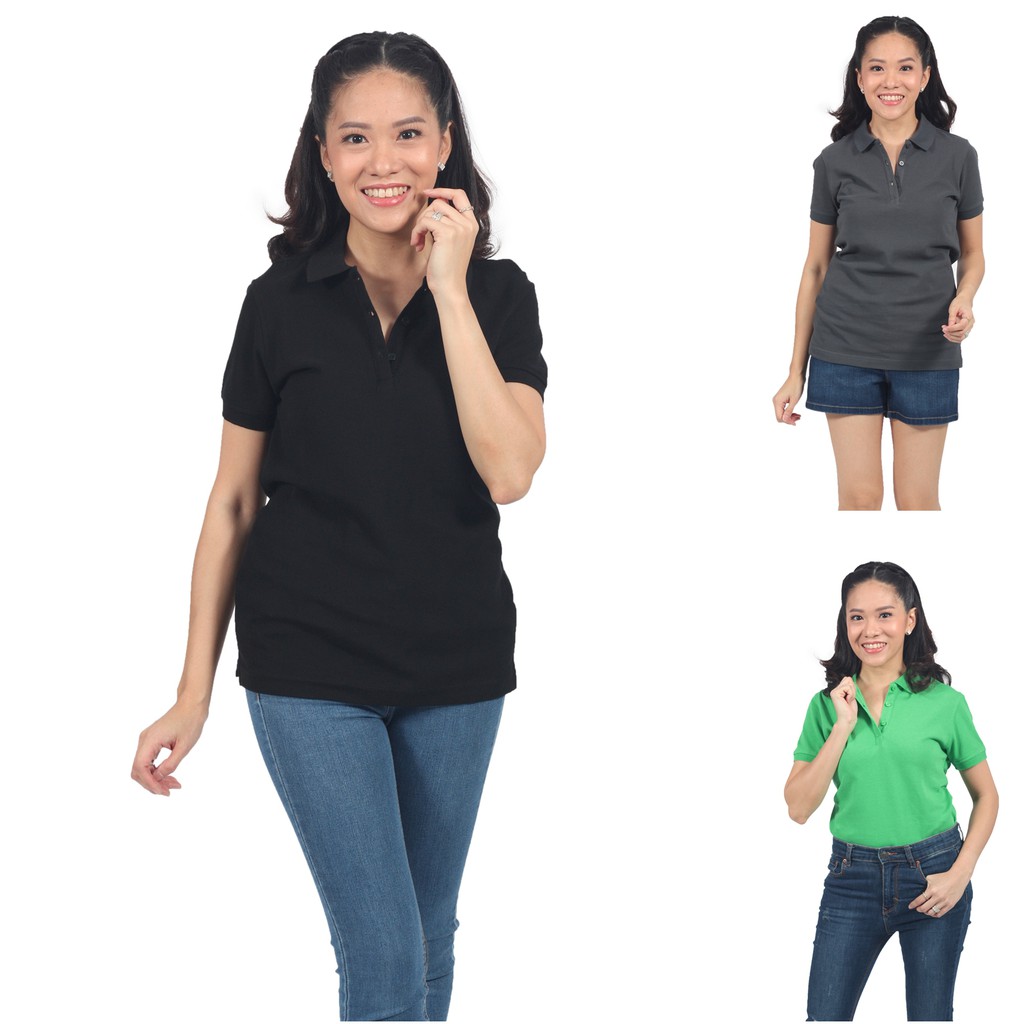 ZENTURY MAX เสื้อโปโล ผู้หญิง ผ้าฝ้าย 100% แขนสั้น รุ่น LKP-3015 สีดำ, เทาเข้ม, เขียวแอ๊ปเปิ้ล