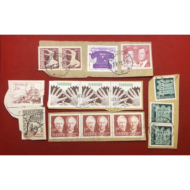 แสตมป์เก่าSVERIGE ประทับตรา ตัดจากซองจดหมาย