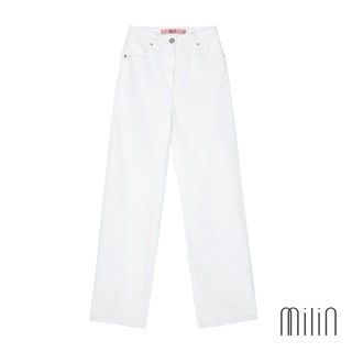 [MILIN] High Straight Flush High rise straight leg jeans กางเกงยีนส์ขายาวผ่าขา WHITE