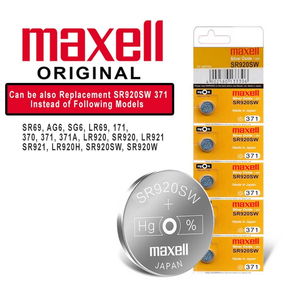 ถ่านกระดุม Maxell SR920SW แพค 5 ก้อน 1.55V