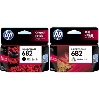 หมึกพิมพ์แท้ HP 682 แพ็คคู่ Black สีดำ (3YM77AA) +Tri-color สามสี Ink Cartridge (3YM76AA)