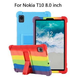 เคสแท็บเล็ต ซิลิโคนนิ่ม กันกระแทก 4 มุม ปรับได้ พร้อมขาตั้ง สําหรับ Nokia T10 TA-1462 8.0 นิ้ว