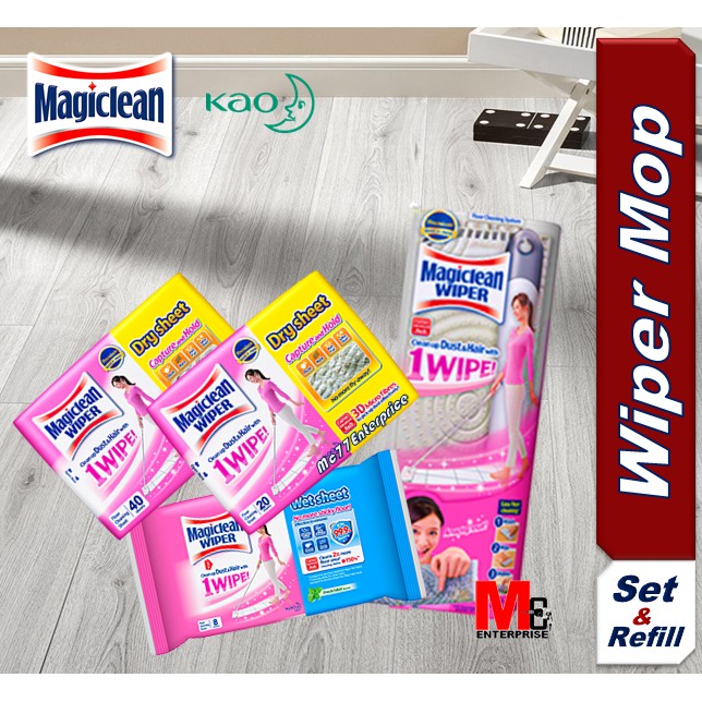 Magiclean Wiper Mop Stick Set + Refill 40's dry sheet + 8's wet sheet combo Japan technology