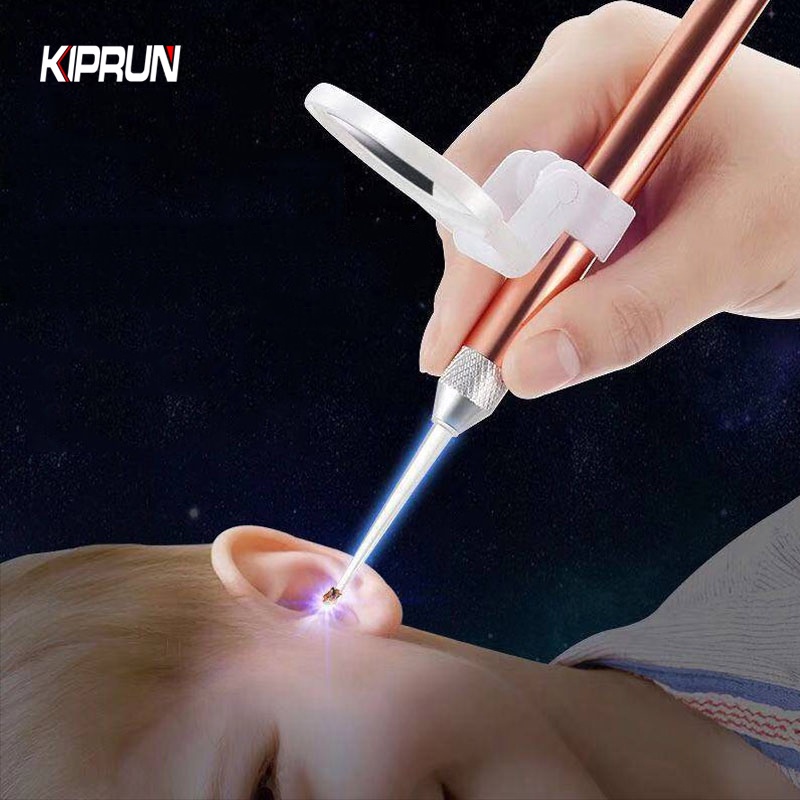 Kiprun FlashLight ทําความสะอาดหูขี้ผึ้งกําจัด Endoscope Penlight ช้อนทําความสะอาดหู Curette Light ช้อนแว่นขยาย
