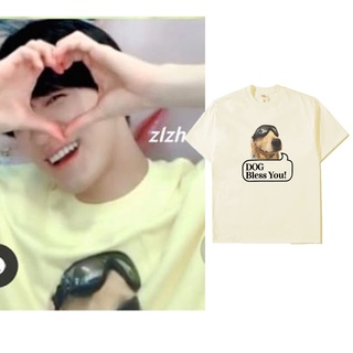 คอตต้อนคอกลมJeno dog bless you nct เสื้อเชิ้ตS-5XL