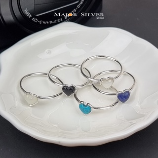 แหวนรูปหัวใจ ติดหินแท้ / นิล มุก ลาพิส เทอควอยซ์ มูนสโตน แหวนเงินแท้ 925 Major silver  :  E-V-CHe7-Sto