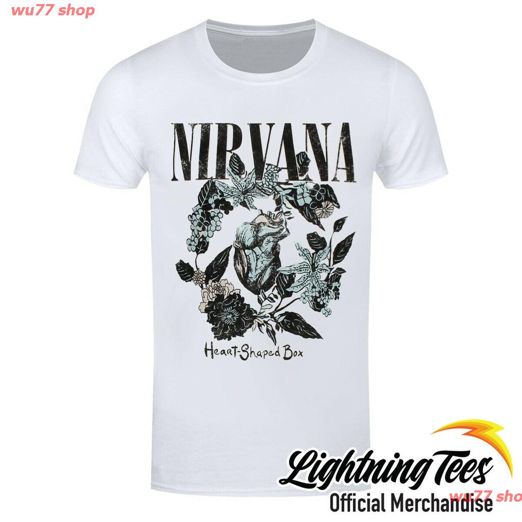 wu77 shop 2021 ใหม่เสื้อยืดลําลองสําหรับผู้ชายแขนสั้นพิมพ์ลาย Nirvana Heart Shaped Box Band discount