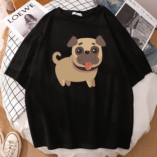 【พร้อมส่ง】เสื้อยืด พิมพ์ลาย Naughty Pug With Tongue Out ทรงหลวม สไตล์ฮาราจูกุ เรียบง่าย แฟชั่นฤดูร้อน สําหรับผู้ชาย และผ