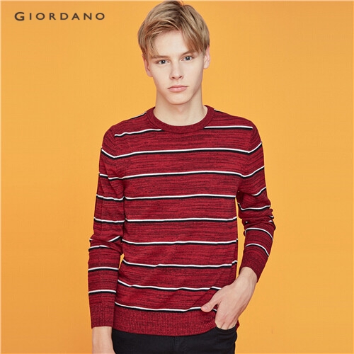 GIORDANO MEN Stripe crewneck long-sleeve knitted sweater 91059881