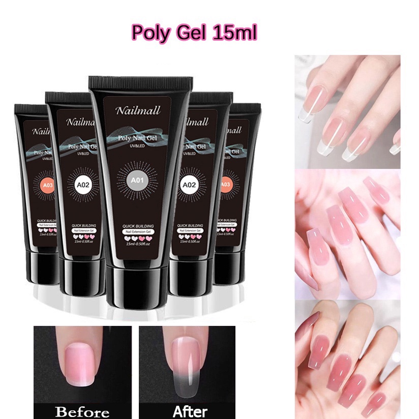 15ml Poly Soak Off Gel UV Acryl Gel Quick Building Finger Extension เล็บเจลลวงตา UV LED Hard Builder UV Gel