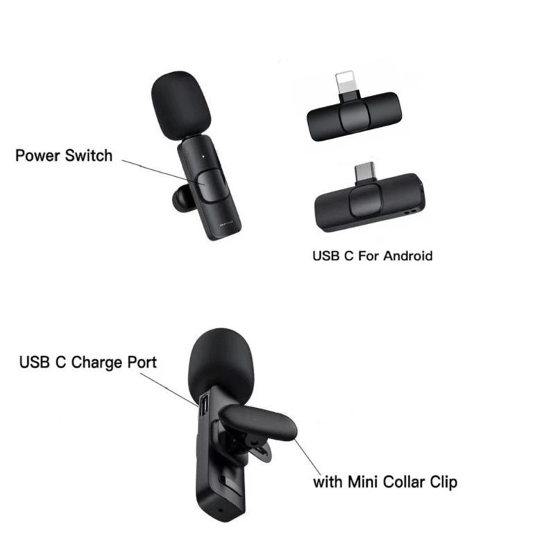 Wireless Microphone  ไมโครโฟนไร้สายแบบพกพาใช้สําหรับ สมาร์ทโฟน ไมค์ไร้สายหนีบเสื้อ ไมค์หนีบปกเสื้อ thumbnail 6