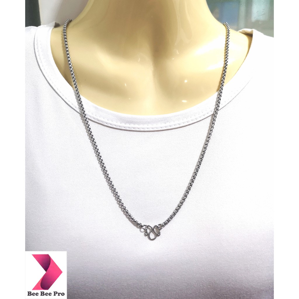 BBP170 - สร้อยคอสแตนเลสแท้ ลายผ่าหวาย ขนาด 2 มม. ยาว 24 นิ้ว 1 ห่วง สร้อยคอห้อยพระ