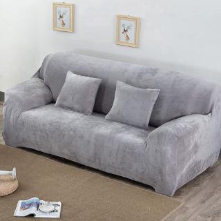 3 Seat  Velvet Sofa Cover Solid Color Stretch Fabric Slipcover Furniture Protector For Home Decor (สีเทา พร้อมส่งในไทย)