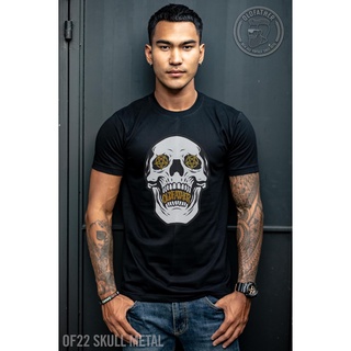 เสื้อยืดคอกลมวินเทจ กระโหลก Skull Metal Vintage ( รหัสสินค้า OF 22 )