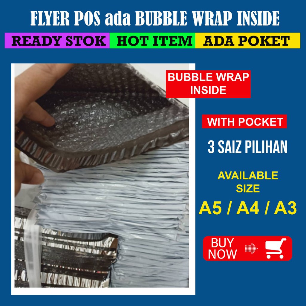 PLASTIK POS ADA BUBBLE WRAP & POCKET (1 ชิ้น) Courier Bag Bubble Wrap Inside saiz S/M/ L (A5/A4/A3)