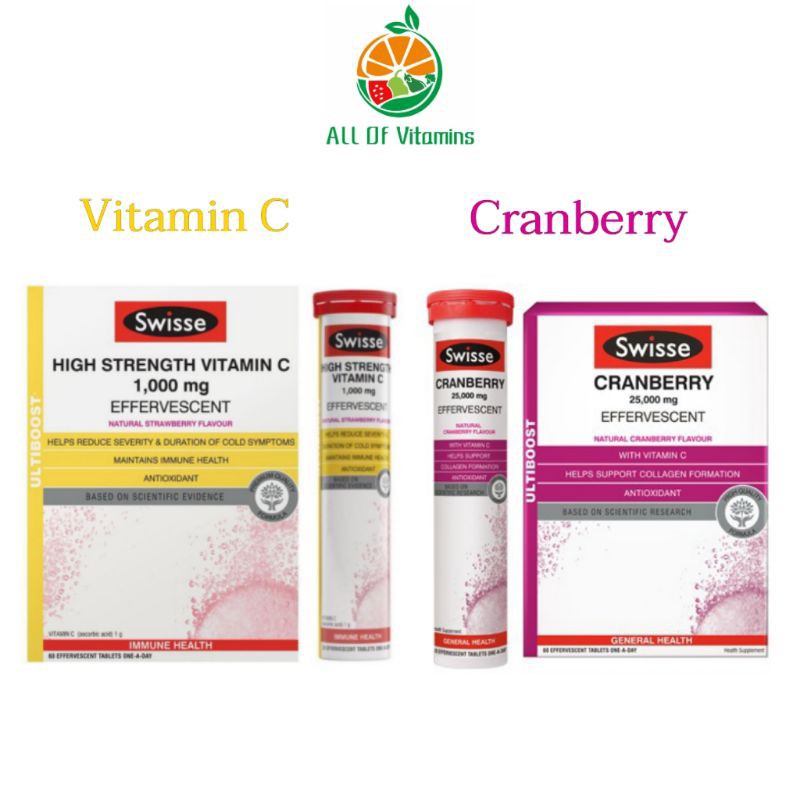 Swisse Ultiboost Hight Strength Vitamin C วิตามินซีเม็ดฟู่ / Cranberry