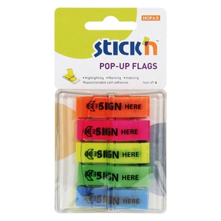 ฟิล์มดัชนี Pop-Up Flags พิมพ์ SIGN HERE STICK’N #26004 ขนาด 45×12 มม. (5 เล่ม/แพ็ค) คละสีนีออน