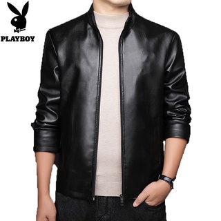 PLAYBOY Standing Collar Business Leather Jacket Fashion Soft Leather Top