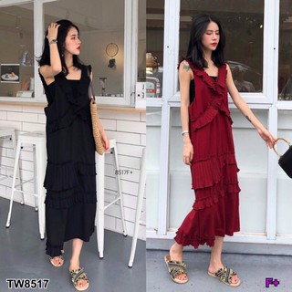 TwinsShopVip💗พร้อมส่ง TW8517 แม็กซี่เดรสระบายชั้น layered ruffled maxi dress