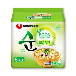 นงชิม ราเม็ง รสผัก 112 กรัม x 5 ซอง Nongshim Soon Veggie Noodle 112 g