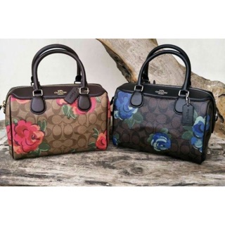 MINI BENNETT SATCHEL IN SIGNATURE CANVAS WITH JUMBO FLORAL PRINT (COACH F39962) BROWN BLACK/MULTI/SILVER