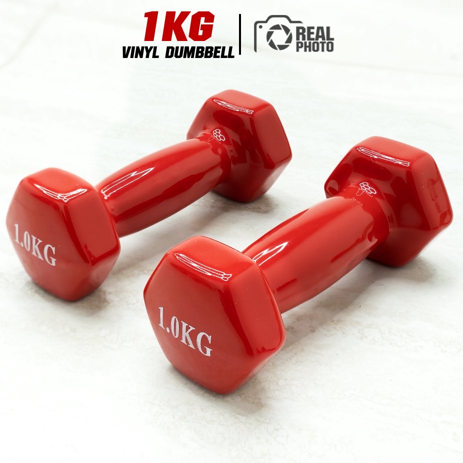 Dumbbell ดัมเบล หุ้มยางไวนิลสีแดง ขนาด 1กิโล (1 คู่) - เครื่องออกกำลังกาย แบรนด์ IRONTEC