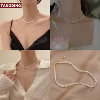 【COD Tangding】สร้อยคอโซ่ ประดับไข่มุก ขนาดเล็ก สีทอง เครื่องประดับแฟชั่น สไตล์เกาหลี สําหรับผู้หญิง