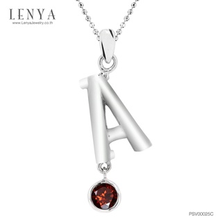 Lenya Jewelry จี้เงินแท้ รูปตัวอักษรภาษาอังกฤษ A ประดับโกเมน