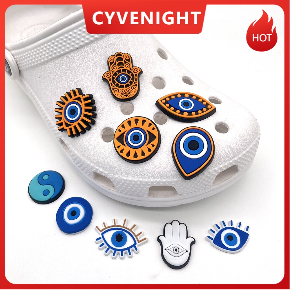 Cy-store ใหม่ จี้รองเท้า PVC ลายการ์ตูนกราฟฟิติ Devil Eye Cecoration Jibbitz DIY สําหรับตกแต่ง Crocs Clogs เด็กผู้ชาย เด็กผู้หญิง