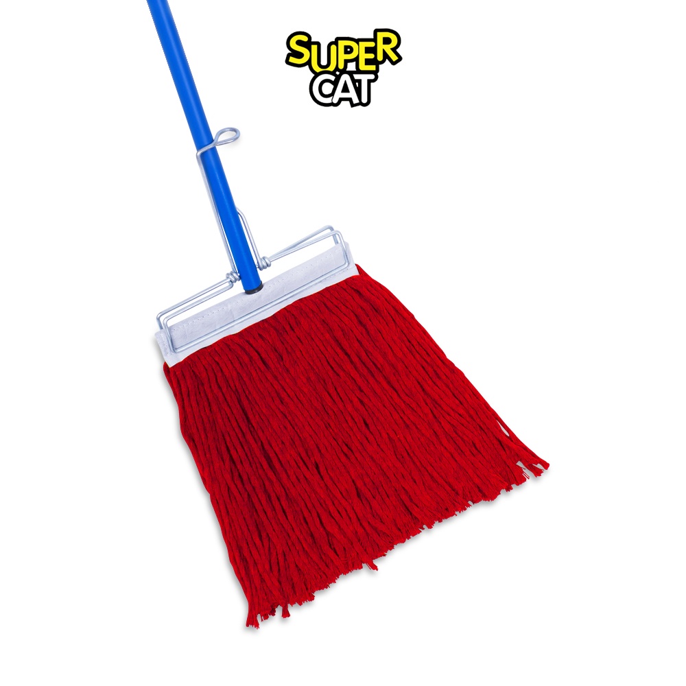 [2669] ไม้ม็อบหัวเหล็กหนีบ 12" 320g  ด้ามเหล็กกันสนิม 3 ท่อน (สีแดง) SUPERCAT