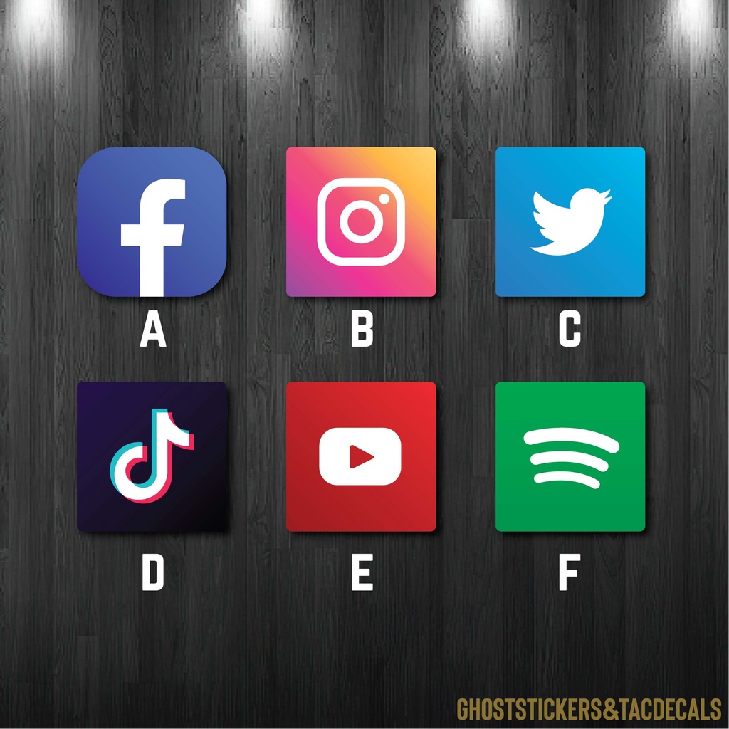 สติกเกอร์Social Media Facebook/IG/Twitter/TikTok/Youtube/Spotify ตกแต่งรถยนต์ มอเตอร์ไซค์ laptop computer งานพิมพ์