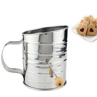 SPL-Hand Crank Flour Sifter Stainless Steel 3-Cup Measuring Sugar Powder Sieve Cup Kitchen Sifting Tool