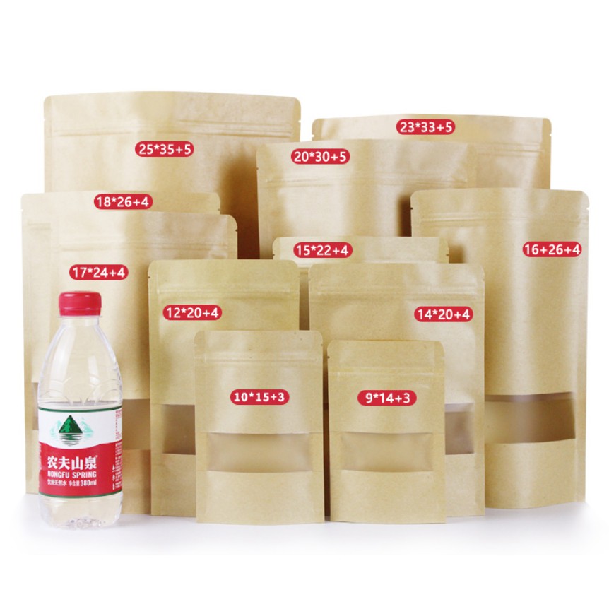 50pcs Food packing zip bag/ paper bags/ peanuts tea leaves packaging/ zipper | 磨砂自立开窗牛皮纸袋自封袋茶叶密封袋牛皮纸