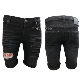 JEANSEXPRESS CP Black Shorts Mens กางเกงยีนส์ขาสั้นชายสีดำฟอกแต่งขาด ทรงสลิมผ้ายืด Size 28-36 รับชำระปลายทาง