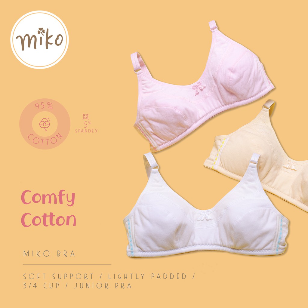 Miko Bra C419 - 95%Cotton 5%Spandex/ รองรับนุ่ม/ บุนวมเบา/ 3/4 ถ้วย/ ชุดชั้นในจูเนียร์/ Young Adult