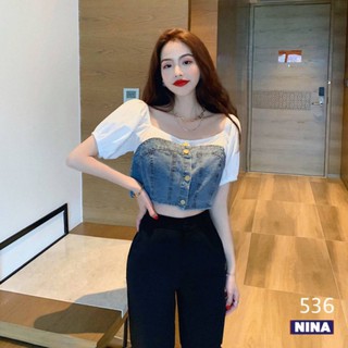 เสื้อยีนส์แต่งผ้าขาวรุ่นนี้ ตัดกันดี๊ดี กระดุมอะไหล่ทอง