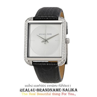 นาฬิกาข้อมือ Michael Kors Lake Silver Glitz Black Leather Strap นาฬิกาข้อมือผู้หญิง รุ่น MK2583