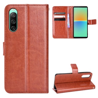 เคสโทรศัพท์หนัง PU ฝาพับ พร้อมช่องใส่บัตร และสายคล้อง หรูหรา สําหรับ Sony Xperia 10 IV Flip Cover Xperia10 4