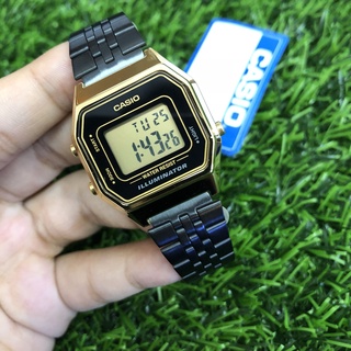 นาฬิกา Casio รุ่น LA680WEGB-1B Vintage Design นาฬิกาสำหรับผู้หญิงสายแสตนเลส สีดำ ทอง -ของแท้ 100% ประกันศูนย์  CMG