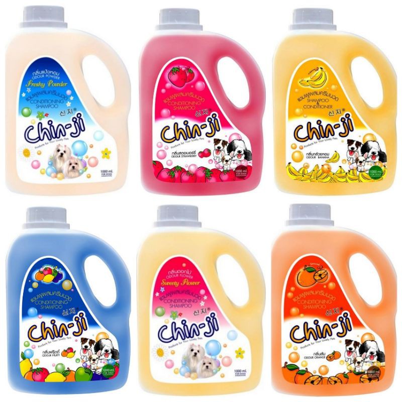 Chin-ji ชินจิ แชมพูสุนัข สูตรผสมครีมนวดเข้มข้น
ขนาด 1000 ml.